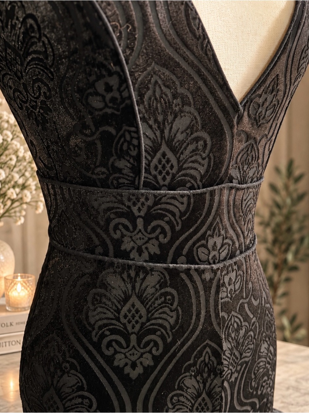 Forever 21 Black Velvet Burnout Bell Bottom Jumpsuit – Size Small